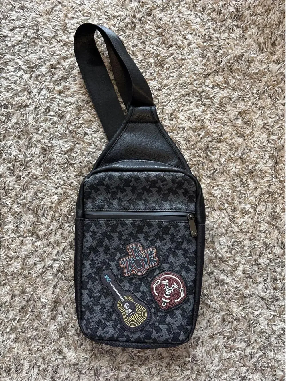 True Religion Patch Corgin Black Sling Crossbody Bag Style TR104489 New Monogram